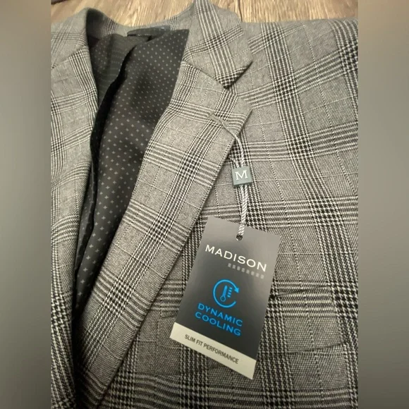 Madison slim fit gray check suit blazer size 44R